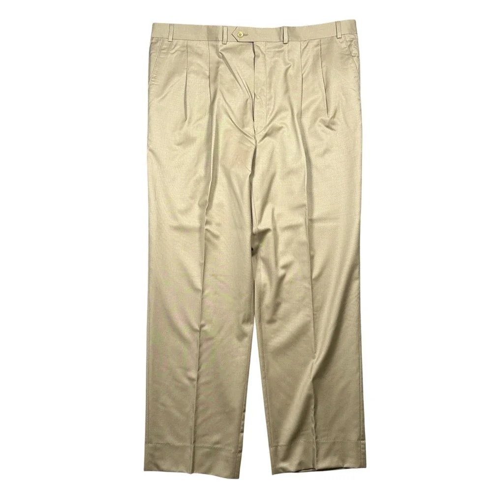 Carlo‎ Mandrone Dress Pants Mens 44L Tan Pleated Made in Canada Trousers
